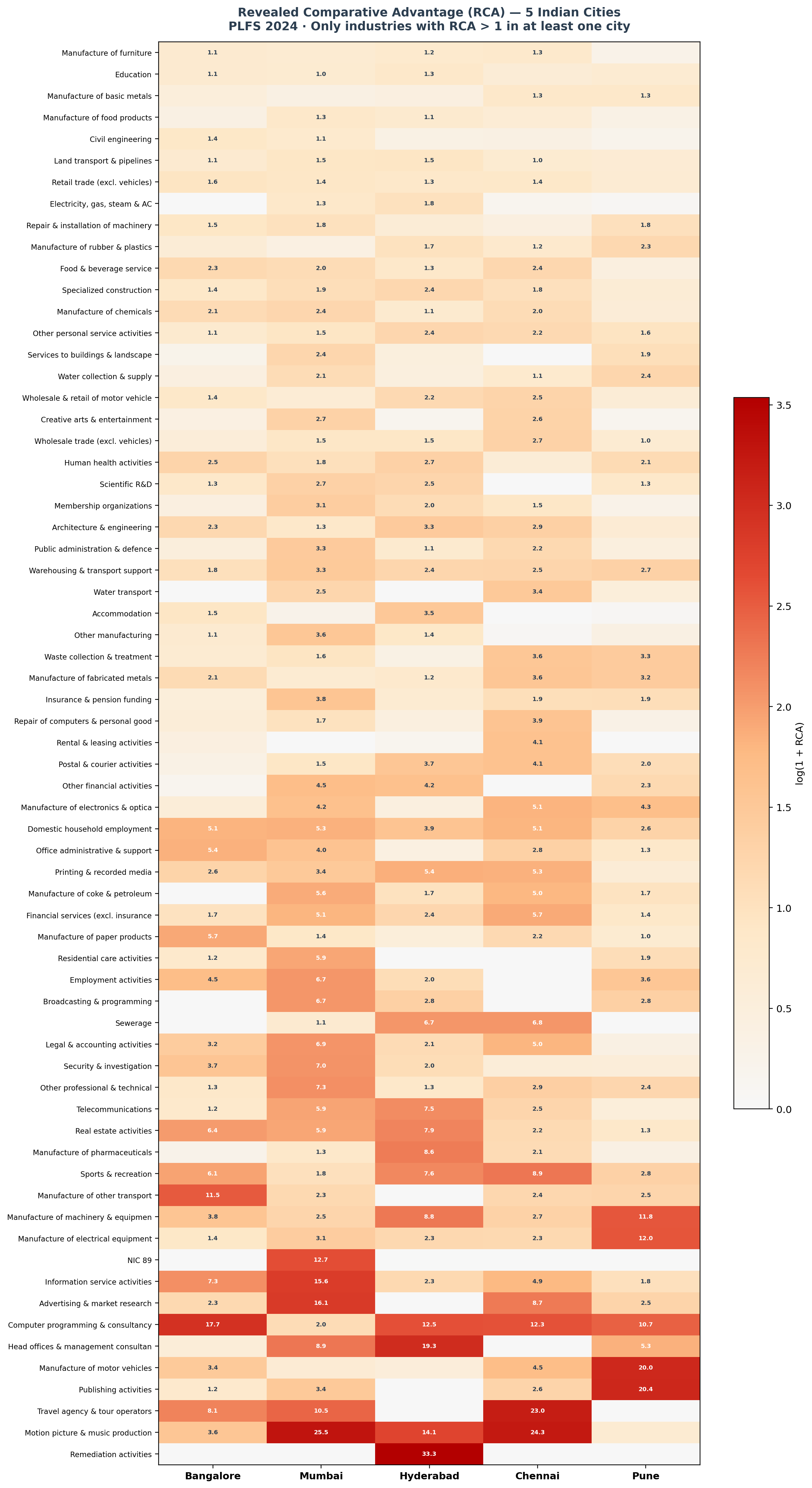 Cross-City RCA Heatmap